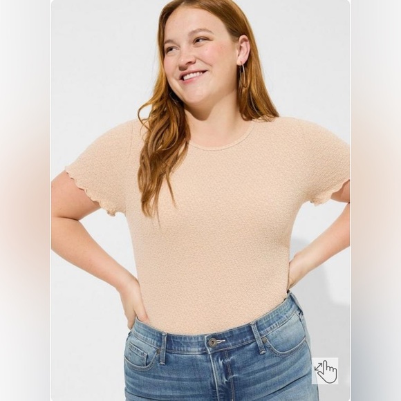 Torrid Textured Crepe Short Sleeve Jersey Crew Neck Tee Shirt Beige Plus 2 2X - Picture 4 of 14